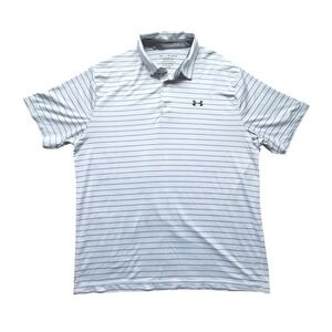 Under Armour The Playoff Polo Shirt Men's XL Gray Stripe HeatGear Golf Casual